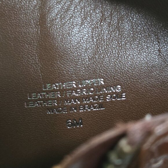 Tory Burch Aaden Riding Boots Cognac Leather Gold Logo Zip Closure Size 6M - Picture 16 of 16